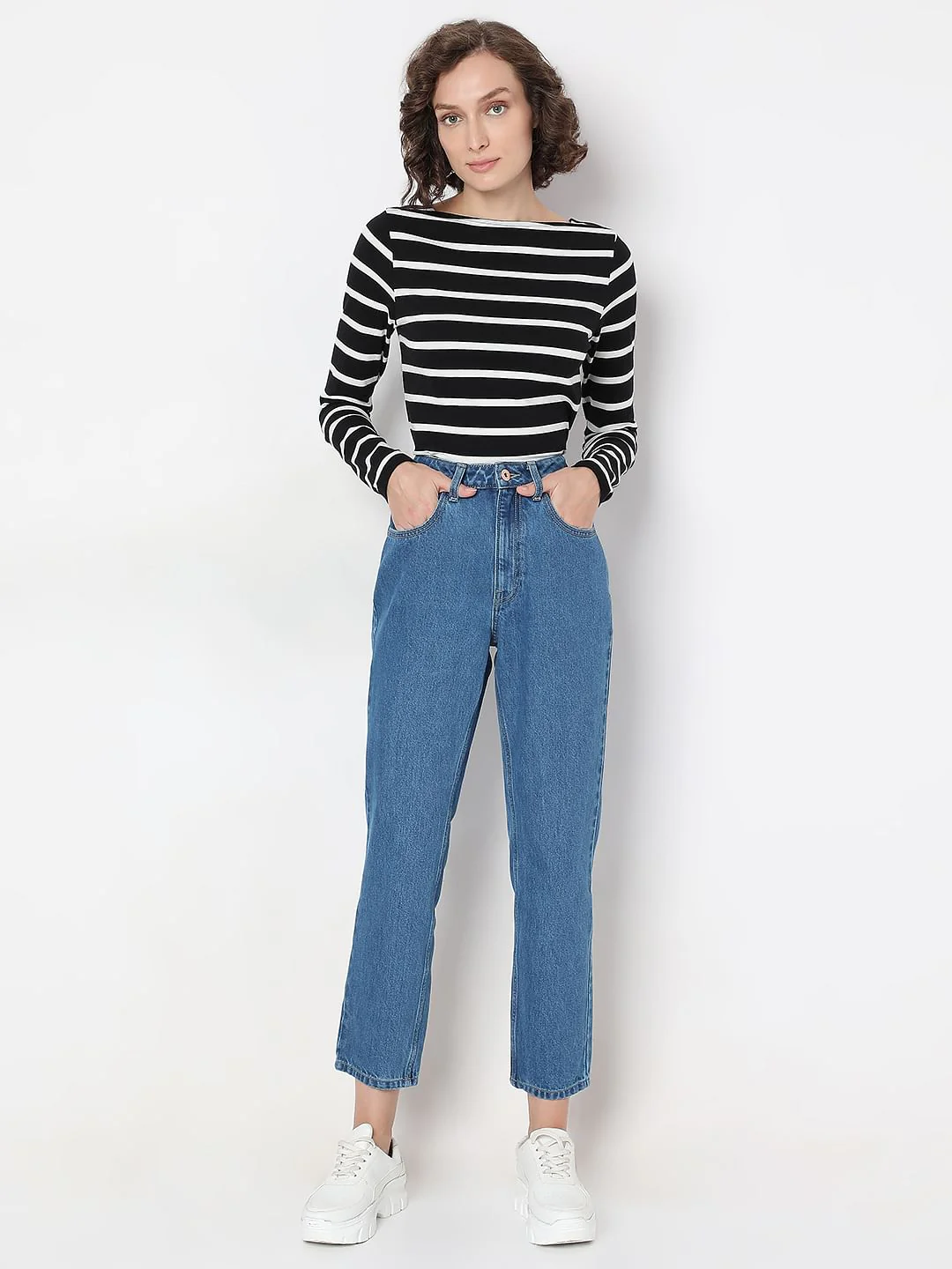 Blue High Rise Mom Jeans - Image 5