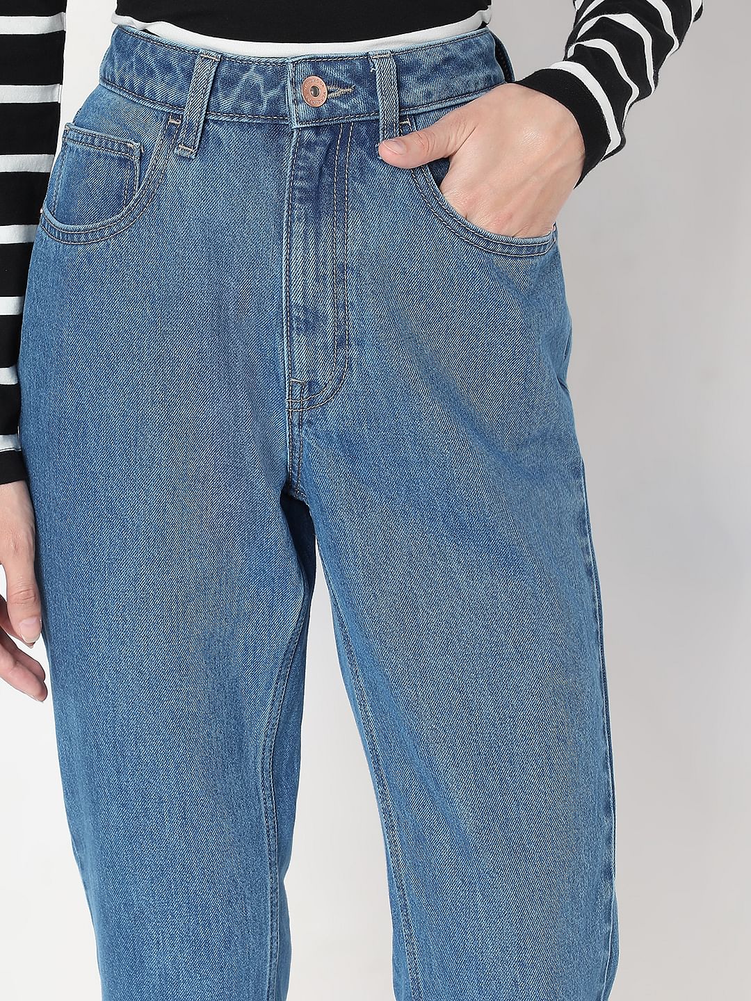Blue High Rise Mom Jeans - Image 6