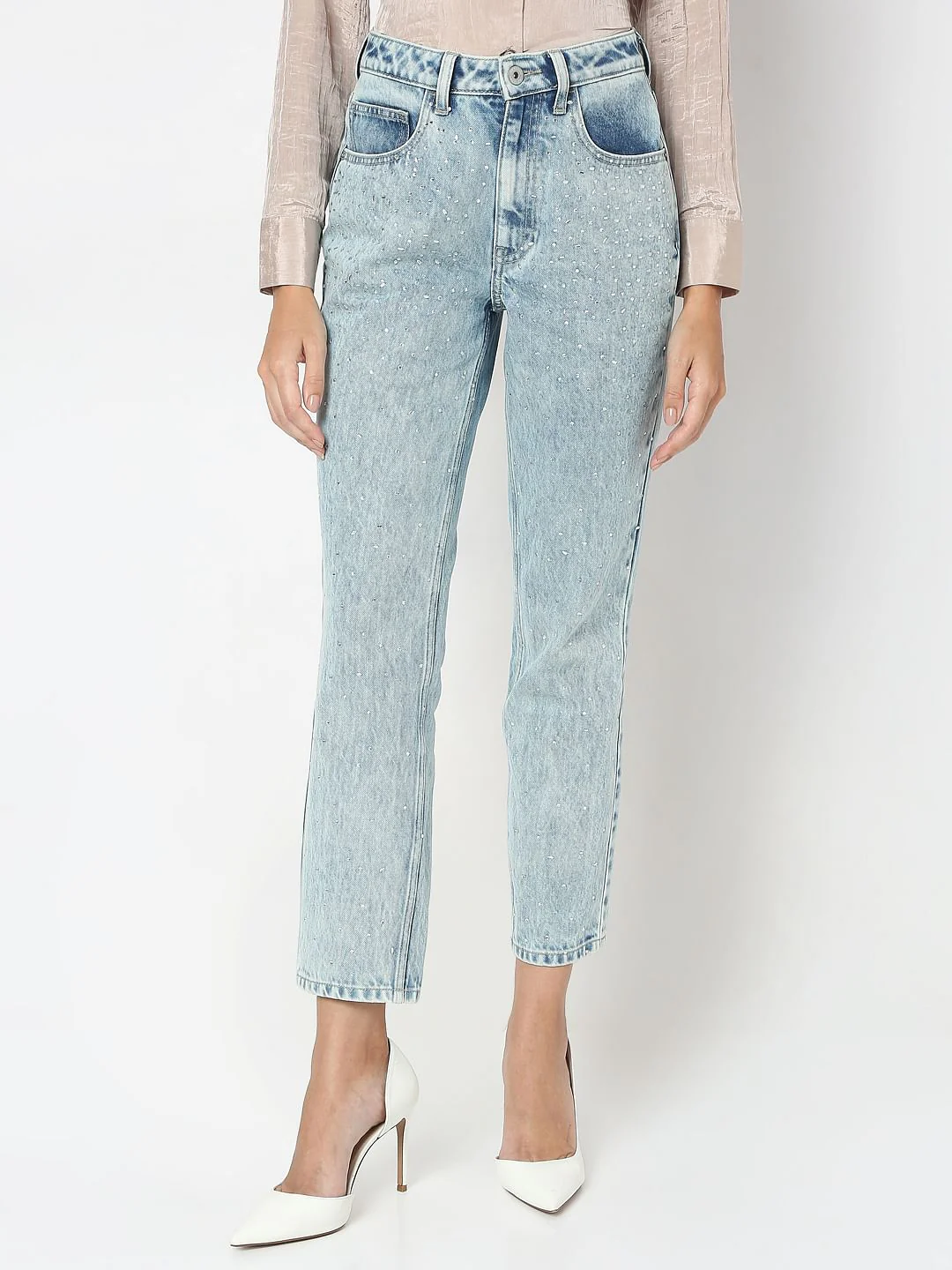 Light Blue Rhinestone Embellished Jeans - Image 2