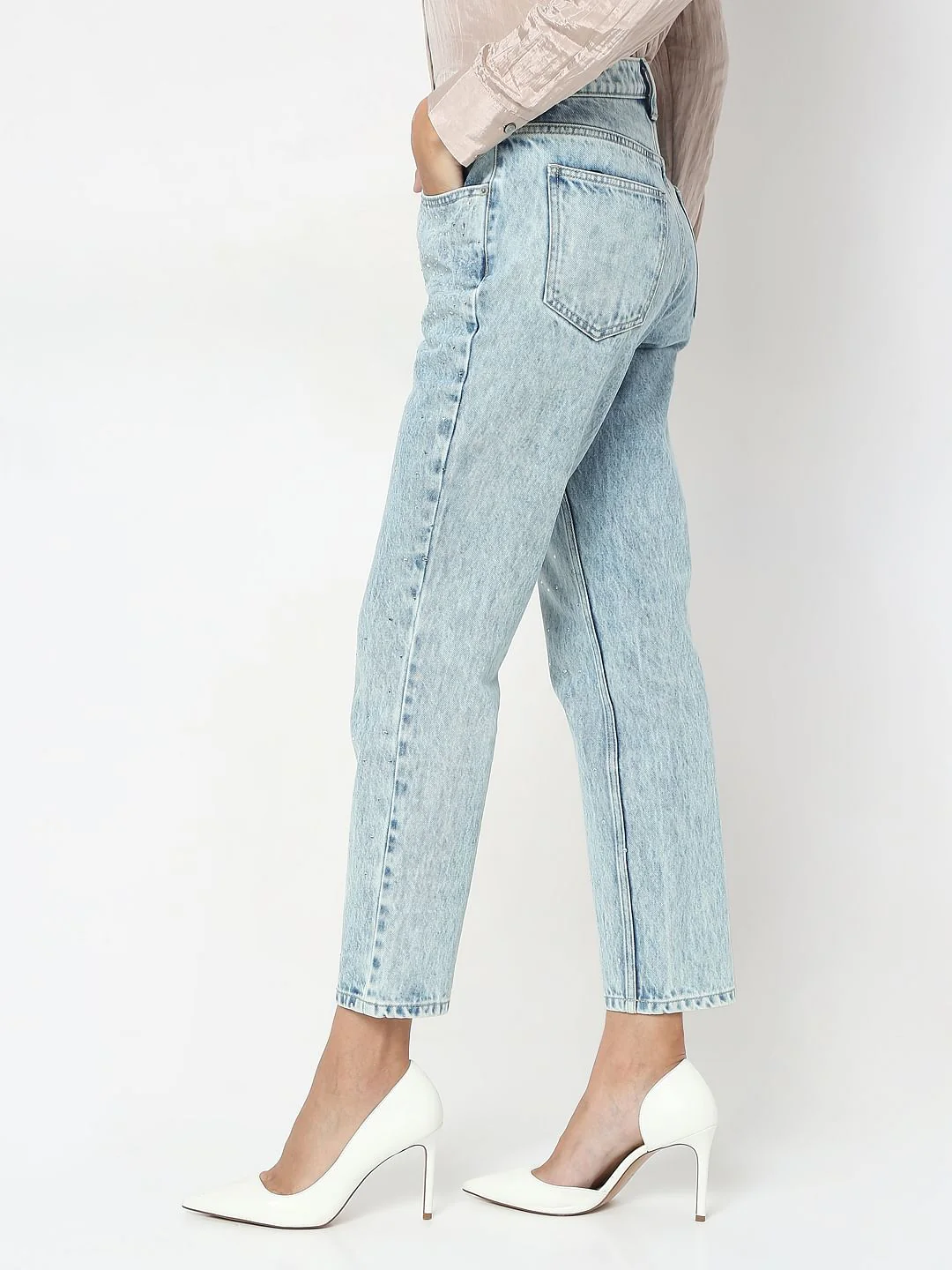 Light Blue Rhinestone Embellished Jeans - Image 3