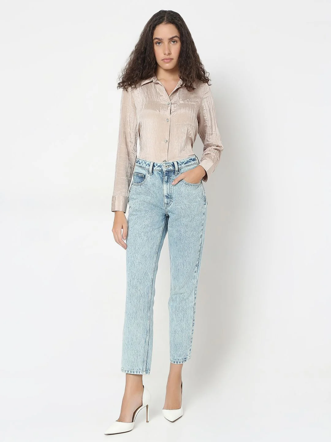 Light Blue Rhinestone Embellished Jeans - Image 5