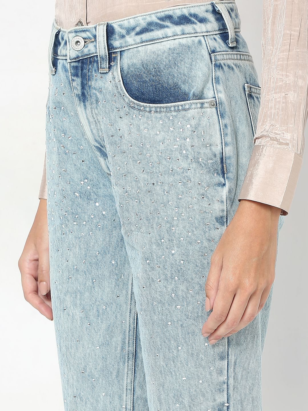 Light Blue Rhinestone Embellished Jeans - Image 6