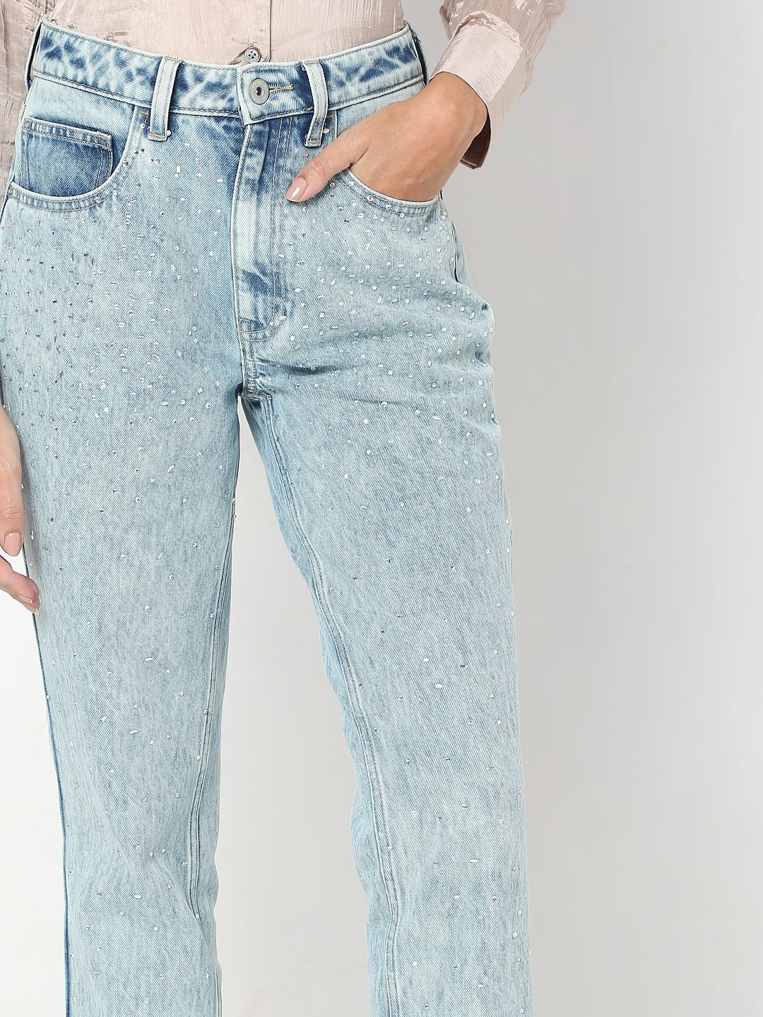 Light Blue Rhinestone Embellished Jeans - Image 8