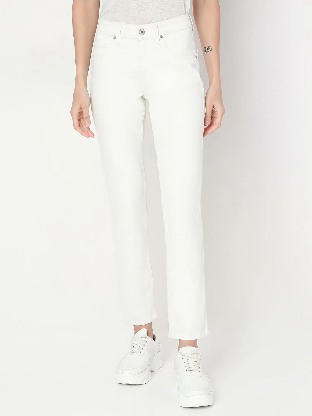 White Mid Rise Straight Fit Jeans - Image 2