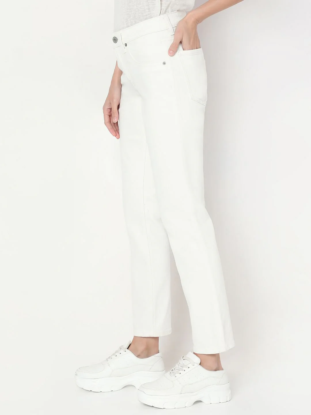 White Mid Rise Straight Fit Jeans - Image 3