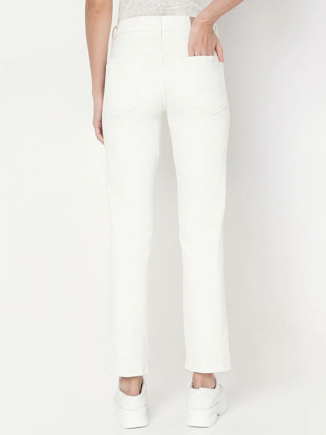White Mid Rise Straight Fit Jeans - Image 4
