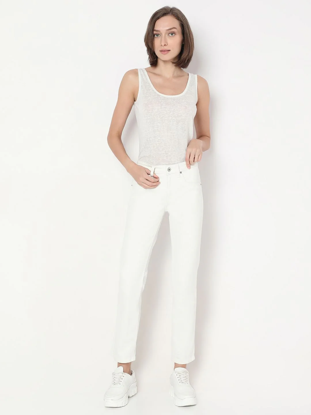 White Mid Rise Straight Fit Jeans - Image 5