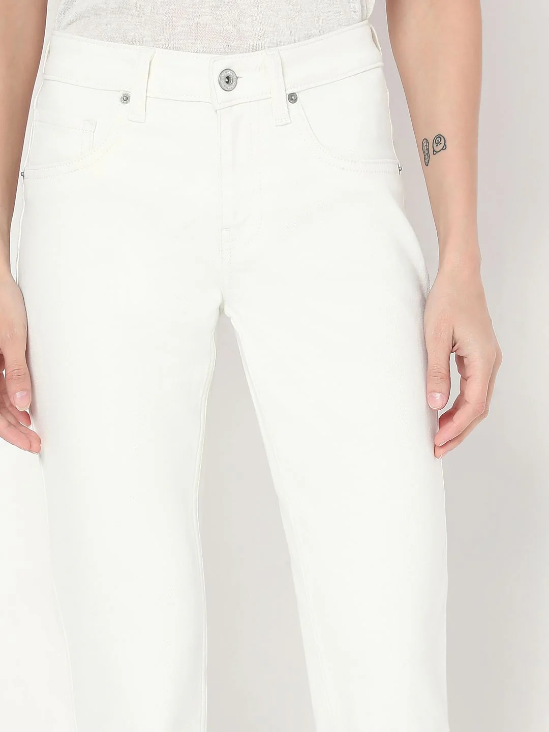 White Mid Rise Straight Fit Jeans - Image 6