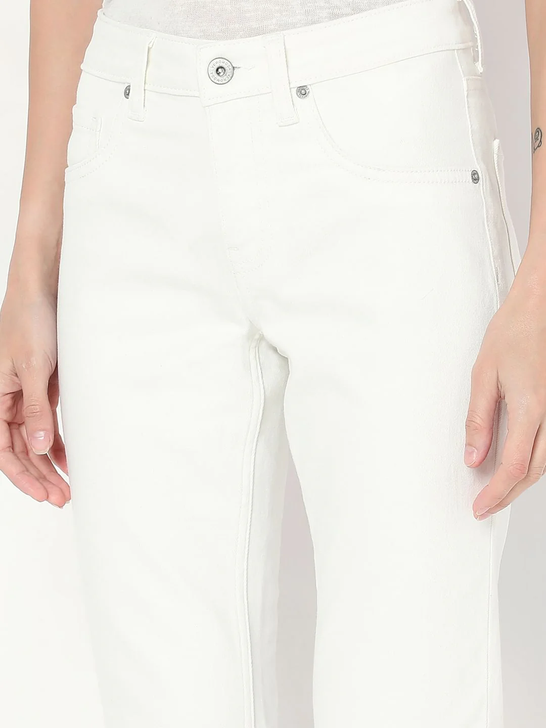 White Mid Rise Straight Fit Jeans - Image 8