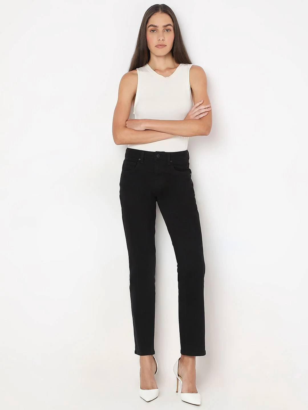 Black Mid Rise Straight Fit Jeans - Image 5