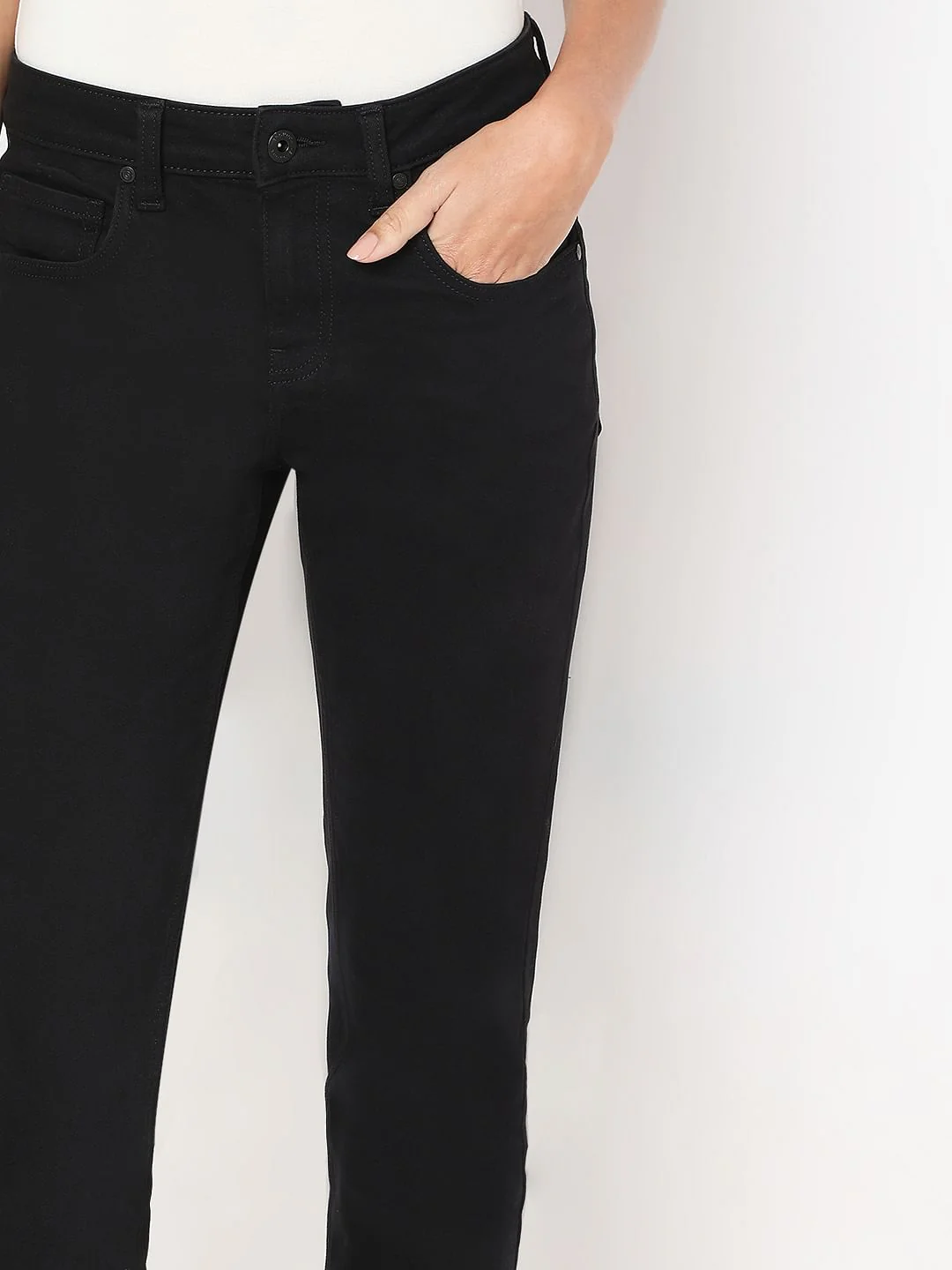 Black Mid Rise Straight Fit Jeans - Image 6