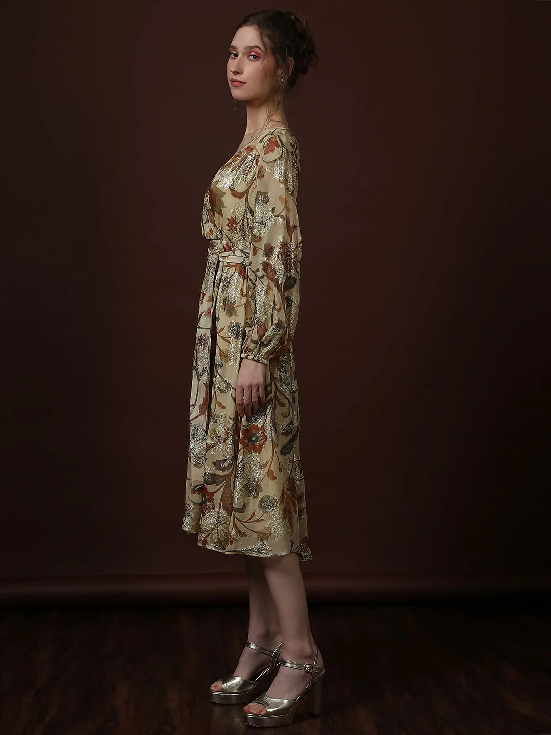 Ecru Floral Print Midi Dress - Image 3