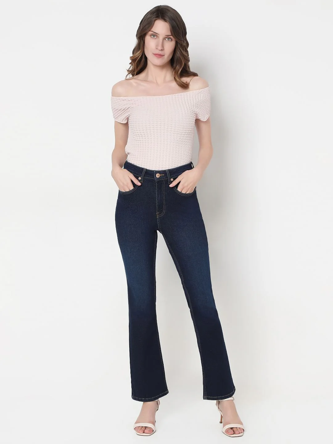 Dark Blue High Rise Bootcut Jeans - Image 5