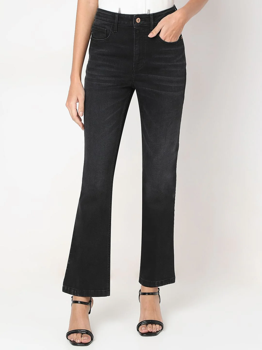 Black High Rise Bootcut Jeans - Image 2