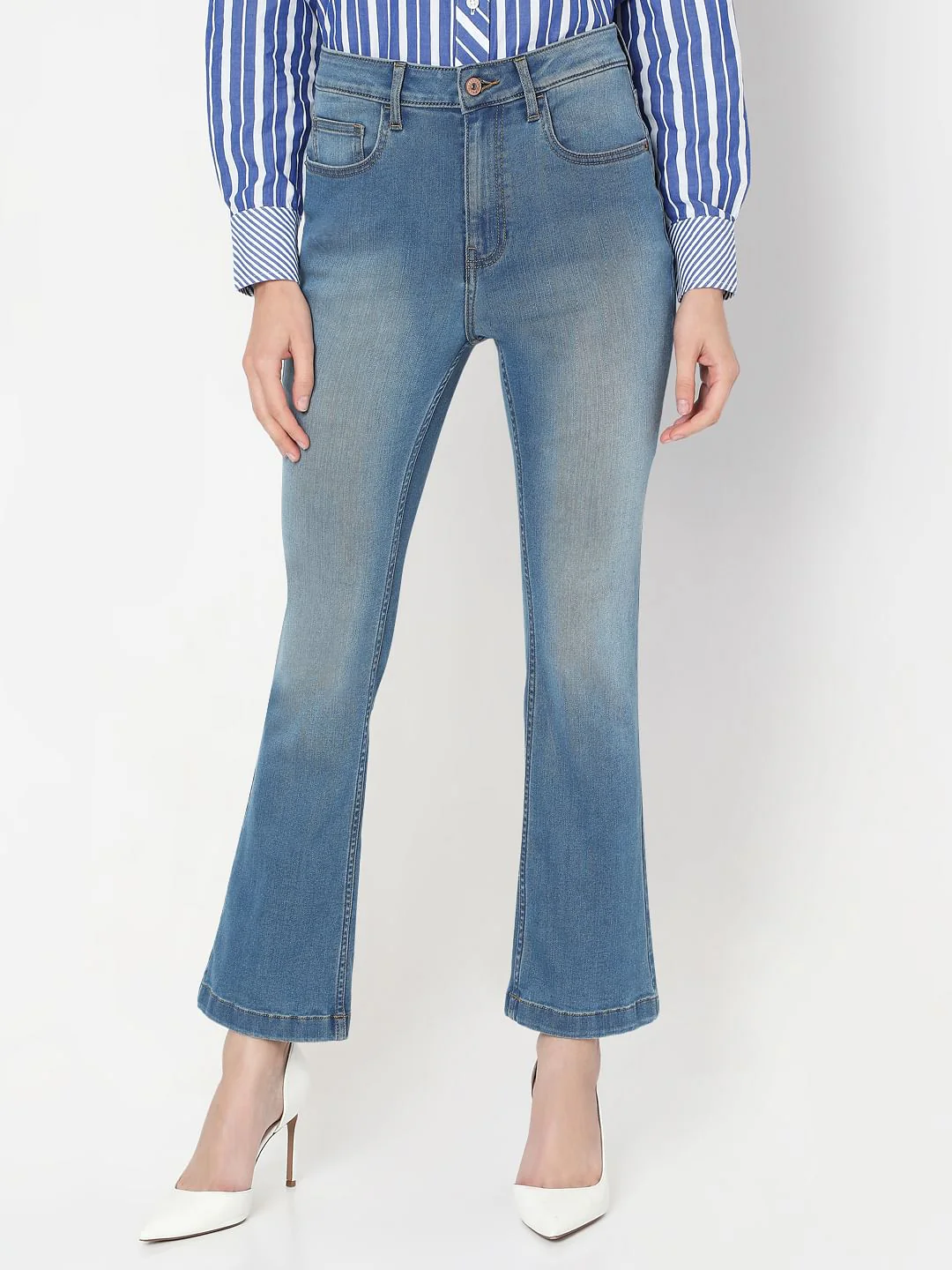 Blue High Rise Bootcut Jeans - Image 2