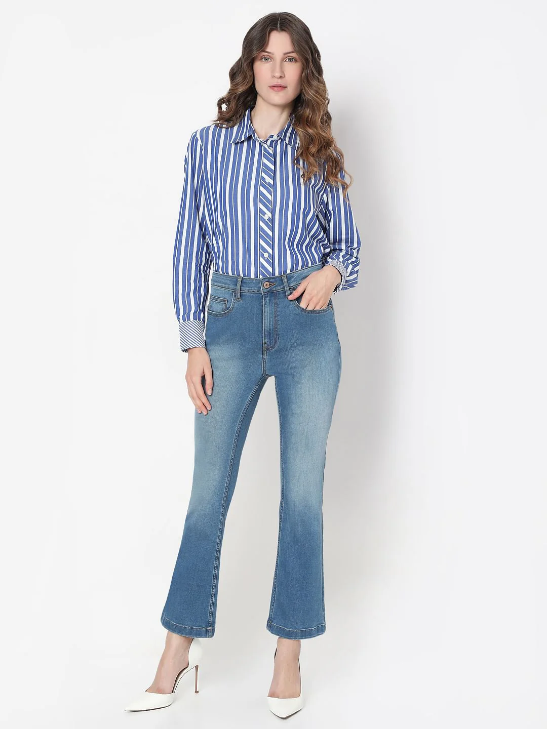 Blue High Rise Bootcut Jeans - Image 5