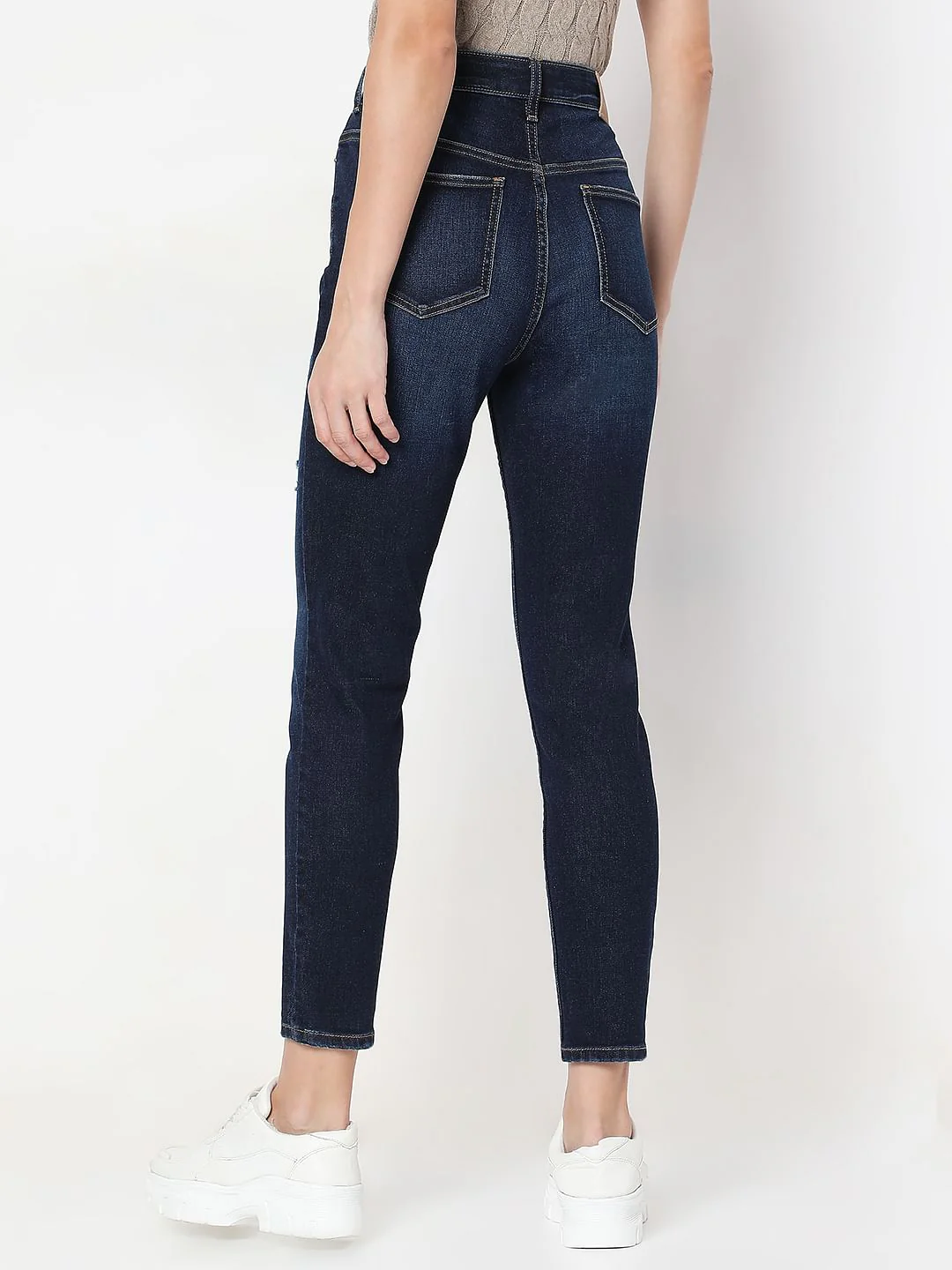 Dark Blue Distressed Skinny Fit Jeans - Image 4