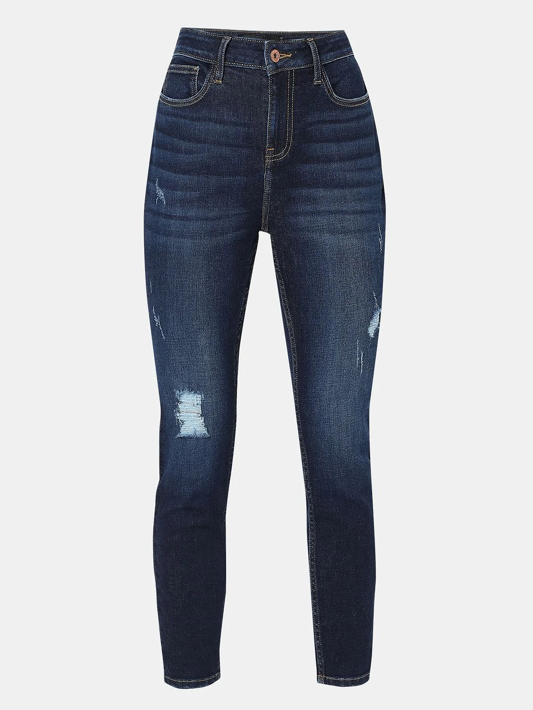 Dark Blue Distressed Skinny Fit Jeans - Image 7