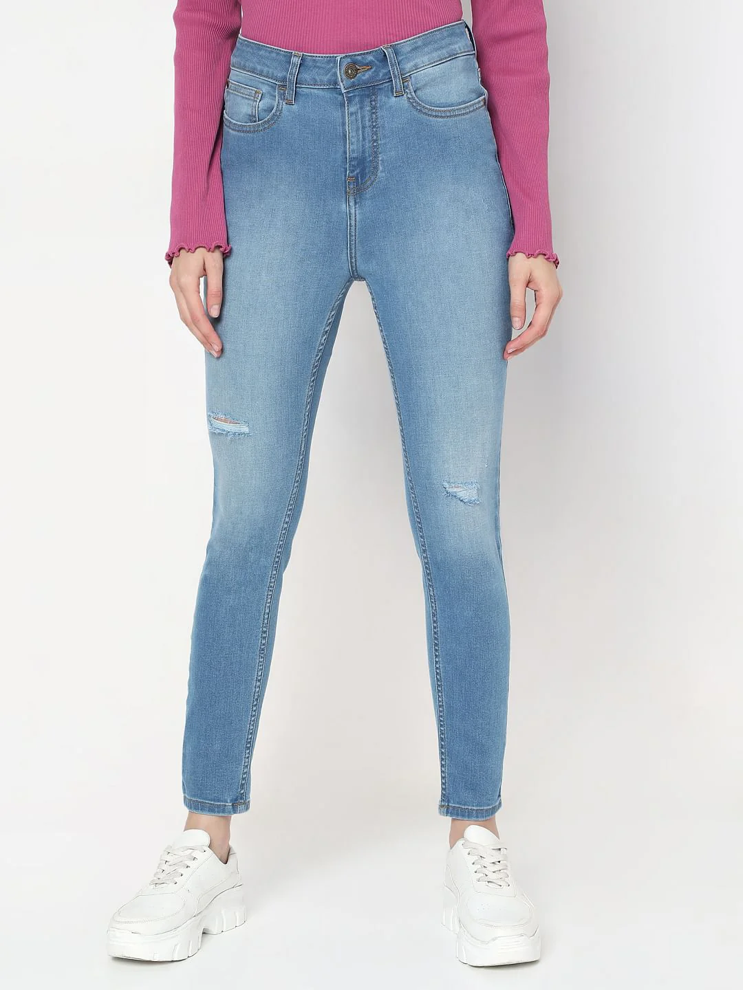 Light Blue High Rise Skinny Jeans - Image 2