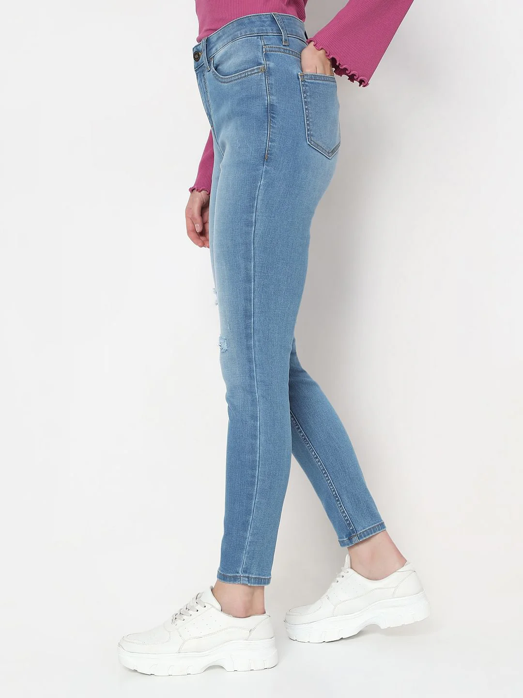 Light Blue High Rise Skinny Jeans - Image 3