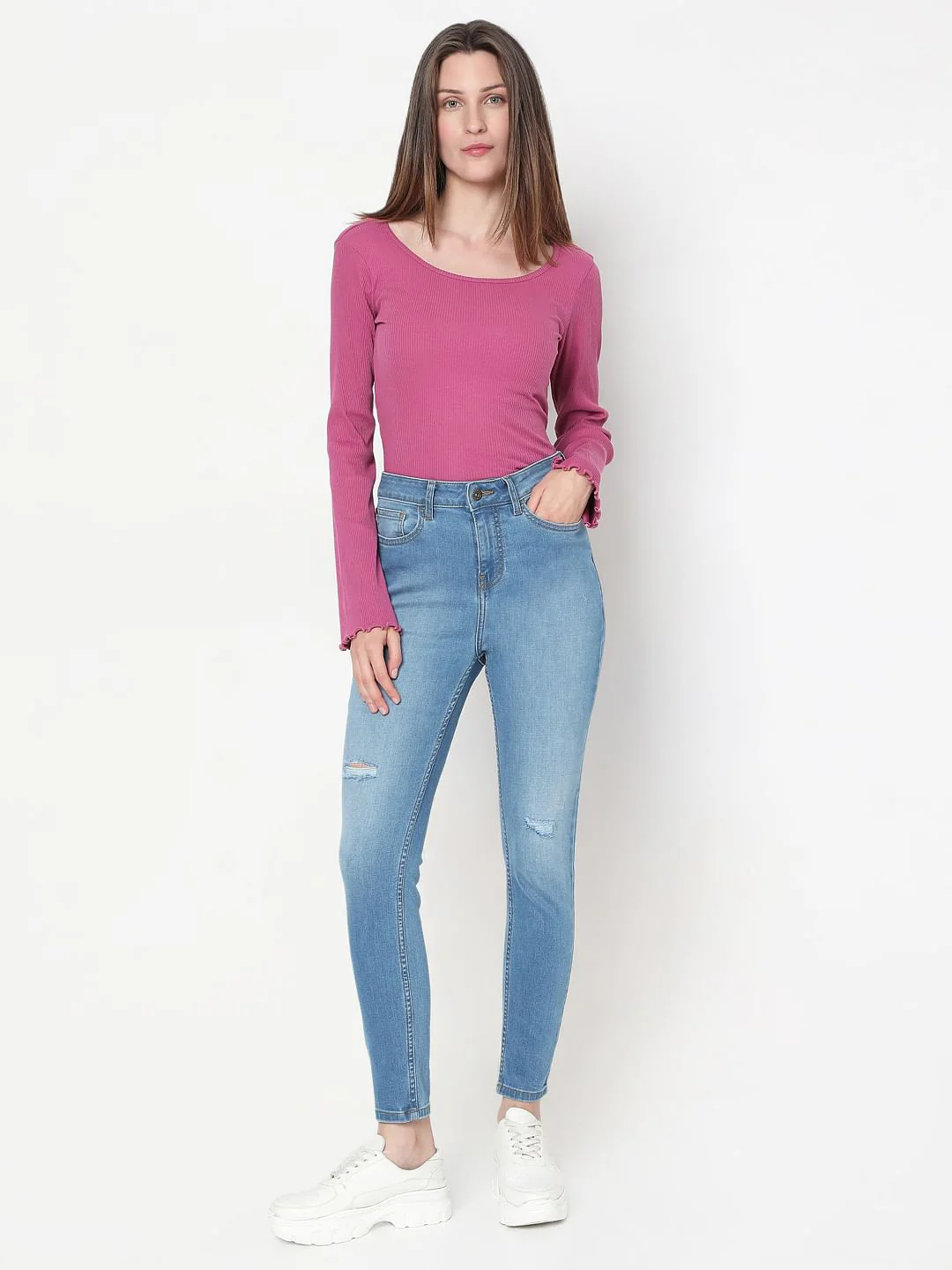 Light Blue High Rise Skinny Jeans - Image 5