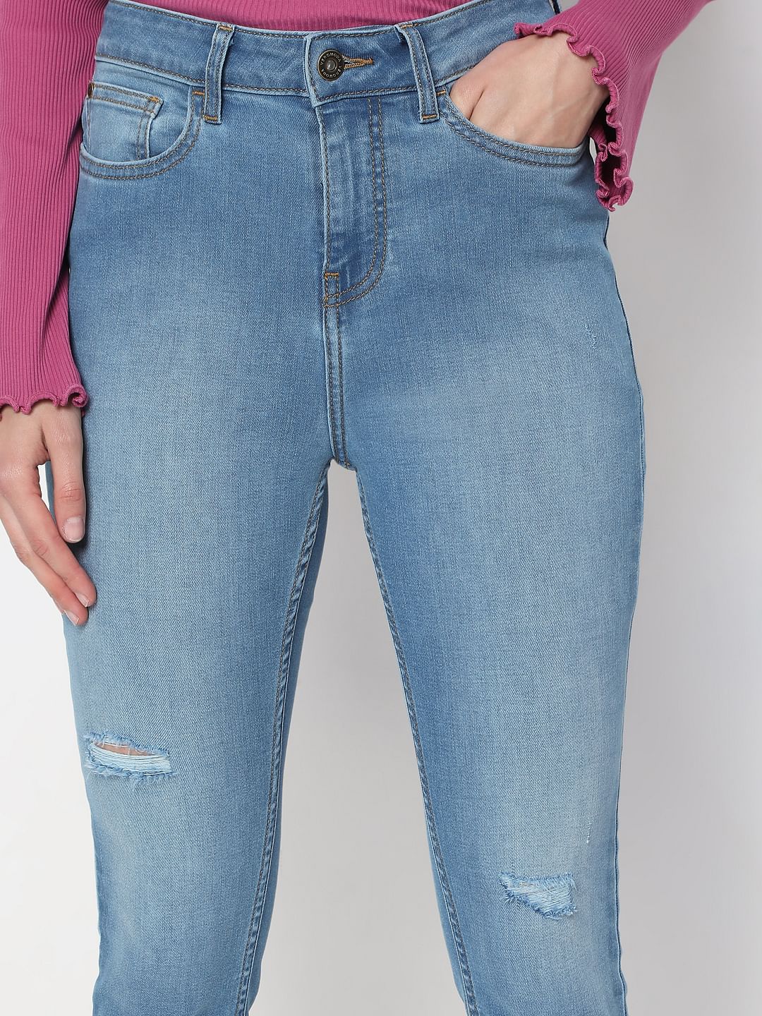 Light Blue High Rise Skinny Jeans - Image 6
