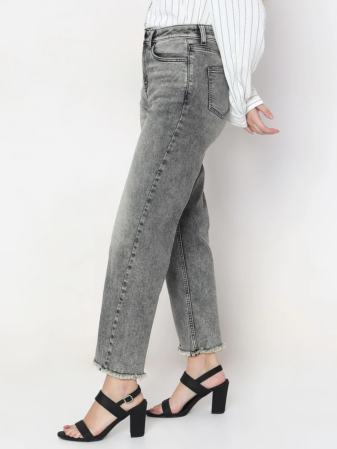 Grey Wide Leg High Rise Jeans - Image 3