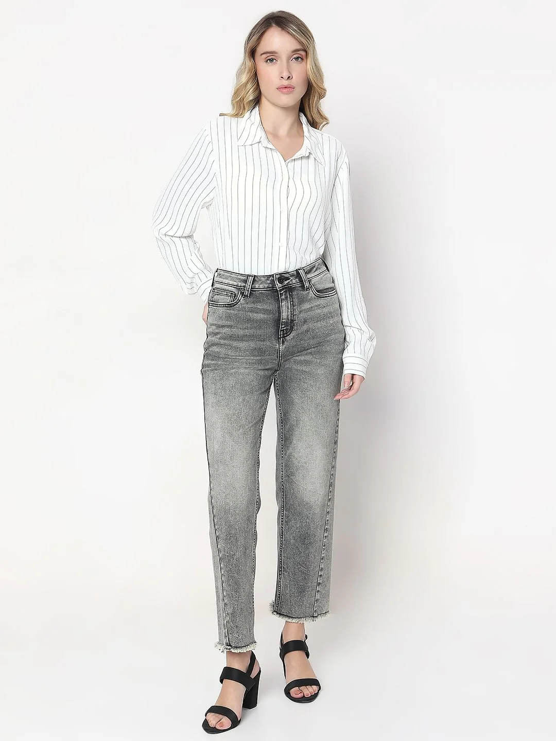 Grey Wide Leg High Rise Jeans - Image 5