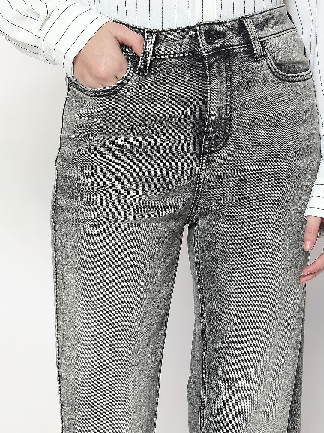 Grey Wide Leg High Rise Jeans - Image 6