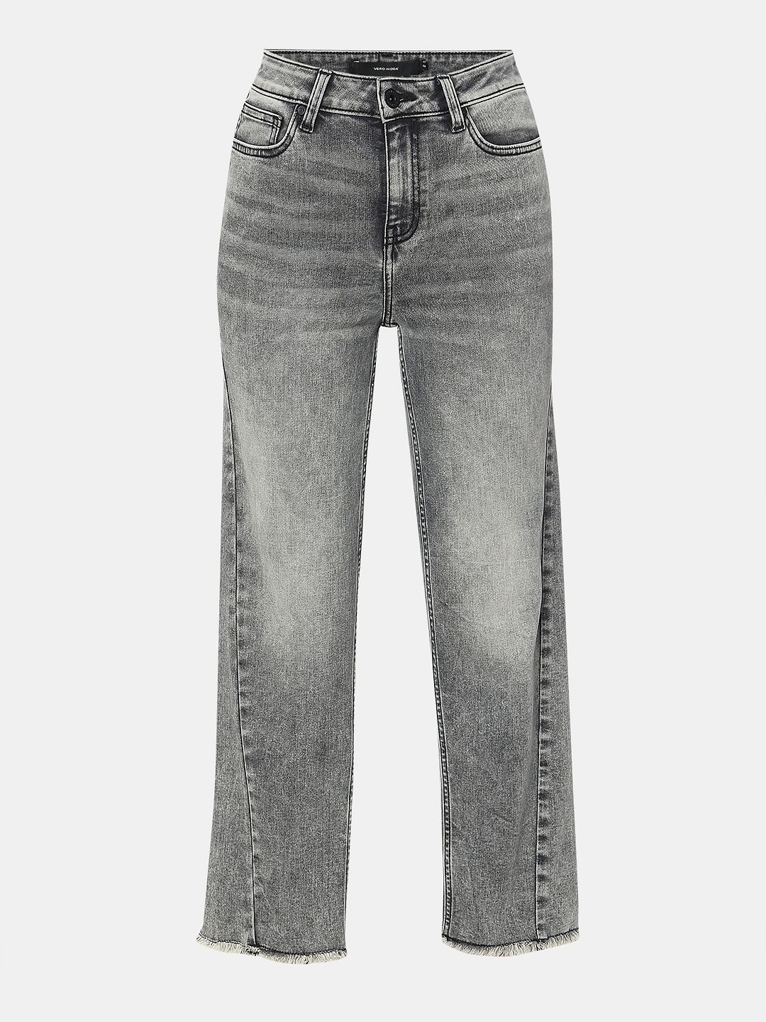 Grey Wide Leg High Rise Jeans - Image 7