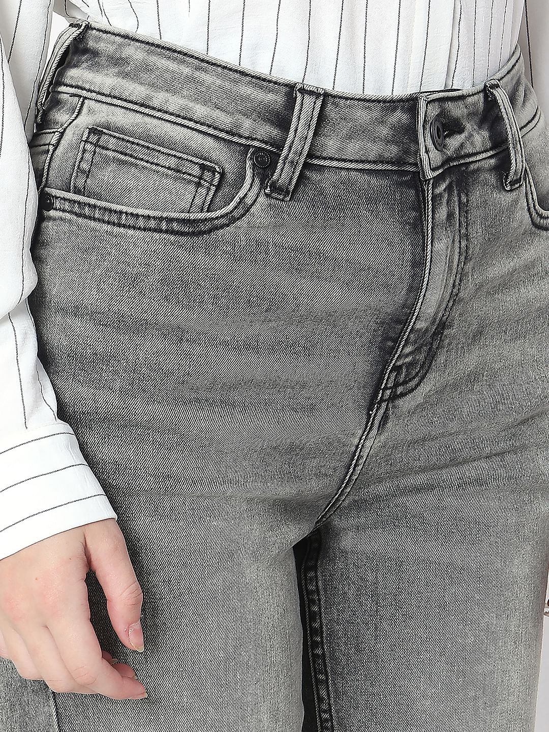 Grey Wide Leg High Rise Jeans - Image 8