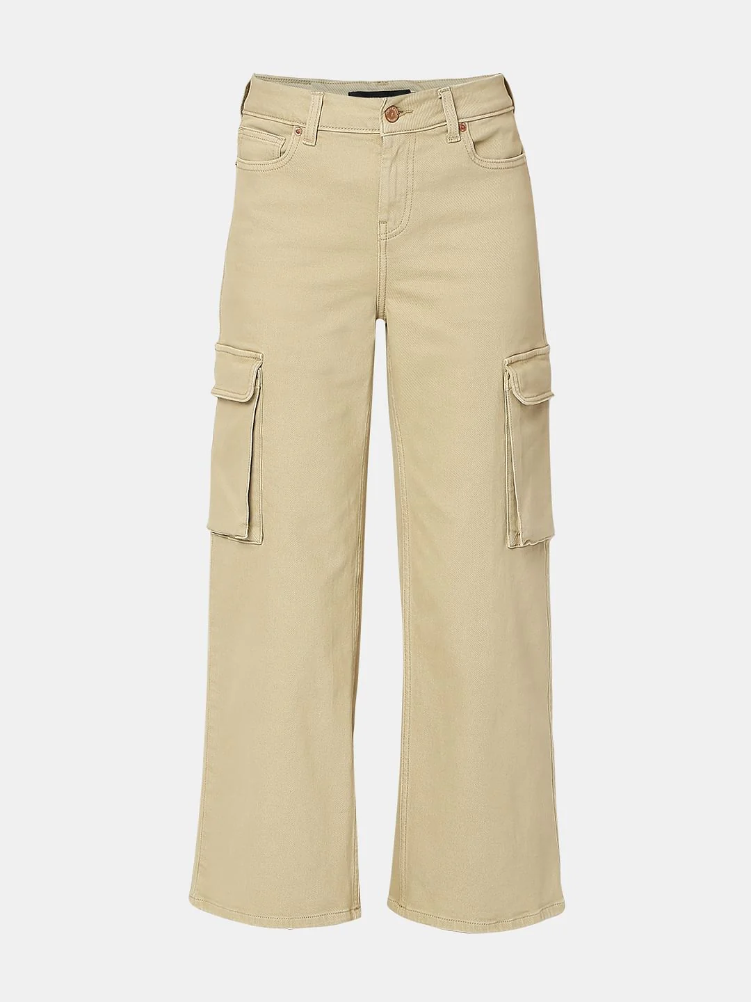 Beige High Rise Wide Leg Jeans - Image 7