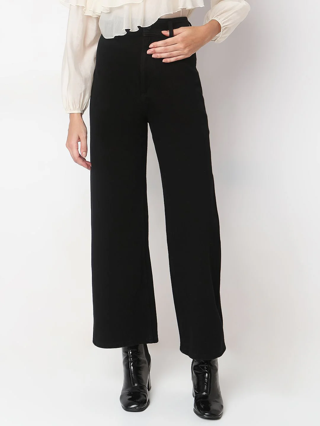 Black High Rise Wide Leg Jeans - Image 2