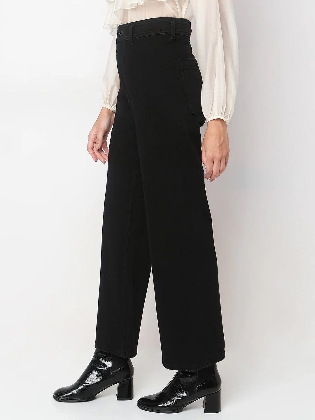Black High Rise Wide Leg Jeans - Image 3