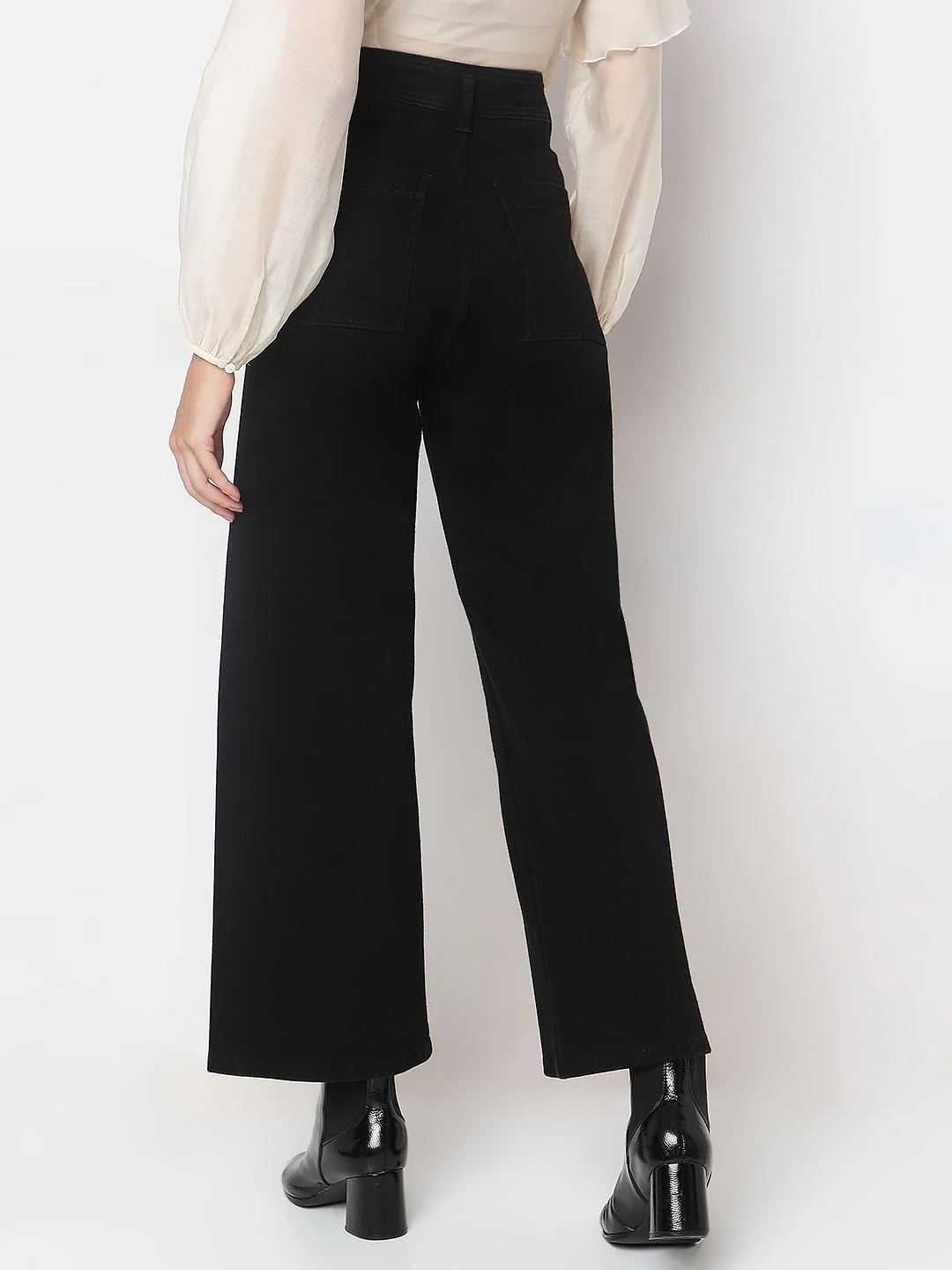 Black High Rise Wide Leg Jeans - Image 4