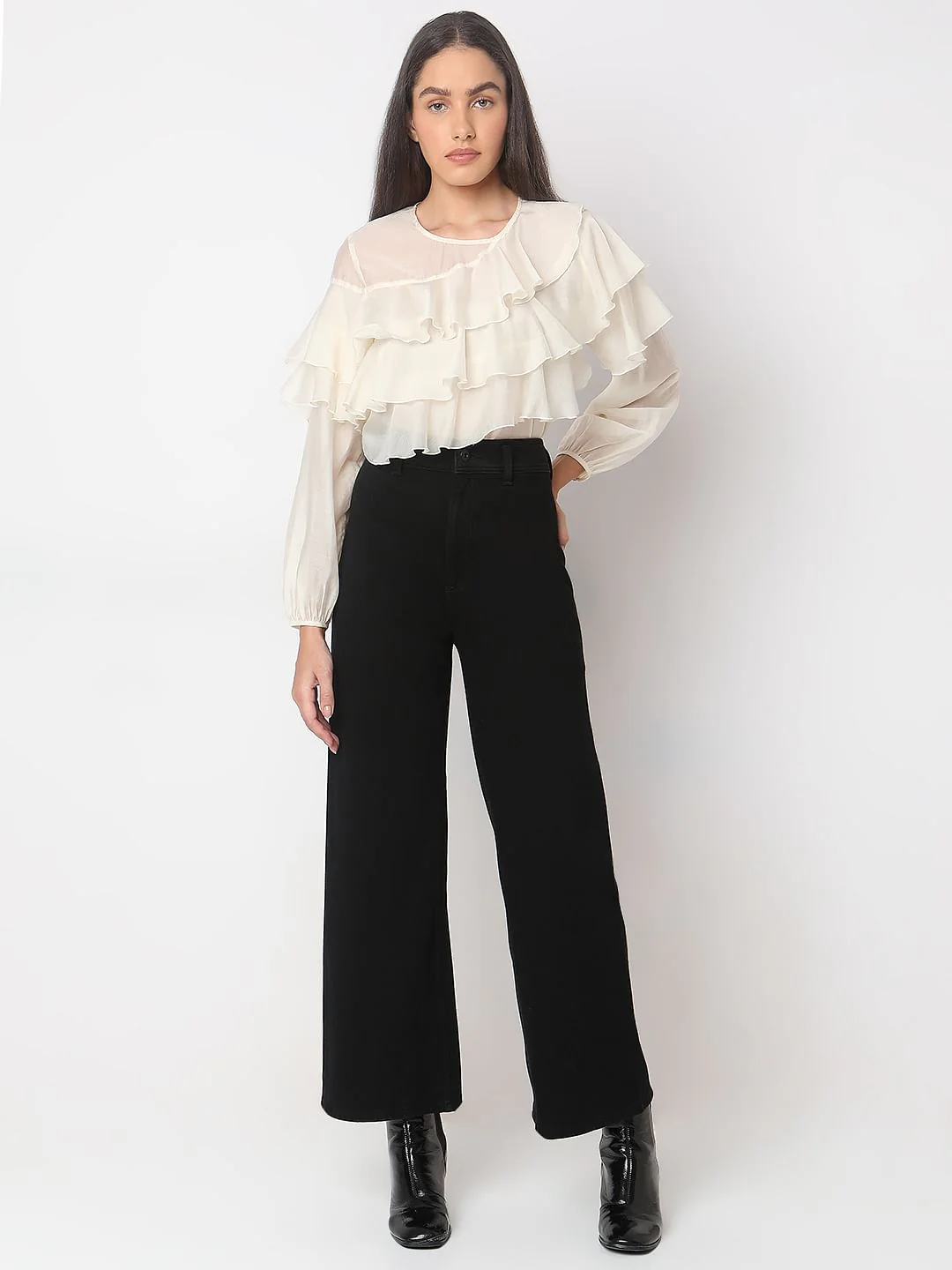 Black High Rise Wide Leg Jeans - Image 5