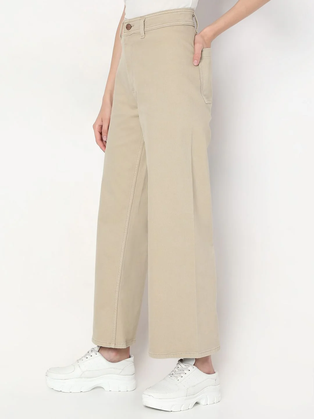 Beige Wide Leg High Rise Jeans - Image 3