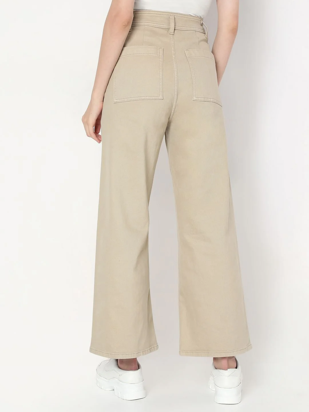 Beige Wide Leg High Rise Jeans - Image 4