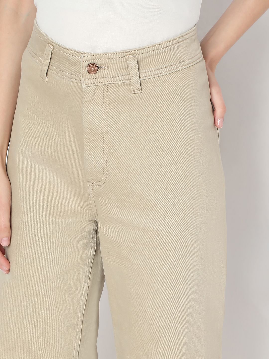 Beige Wide Leg High Rise Jeans - Image 6