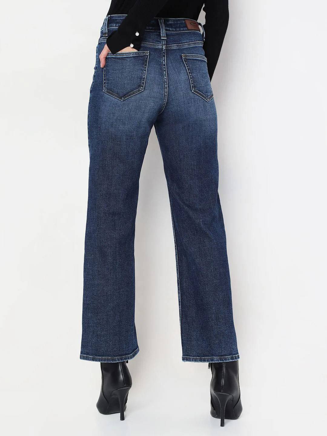 Dark Blue Mid Rise Wide Leg Jeans - Image 4