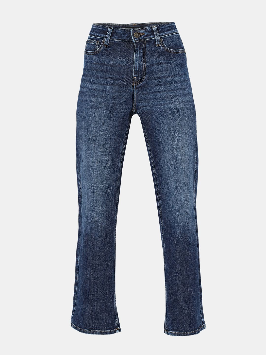 Dark Blue Mid Rise Wide Leg Jeans - Image 7