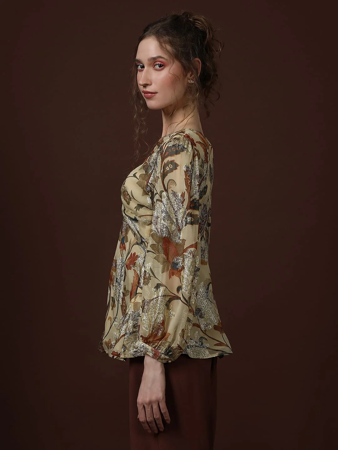 Ecru Floral Print Knot Detail Top - Image 3