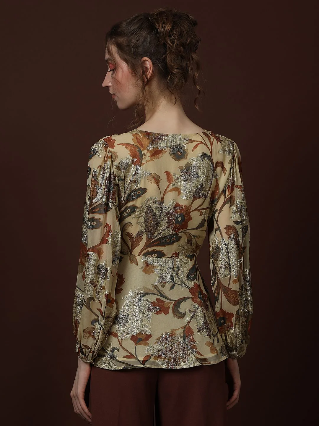Ecru Floral Print Knot Detail Top - Image 4