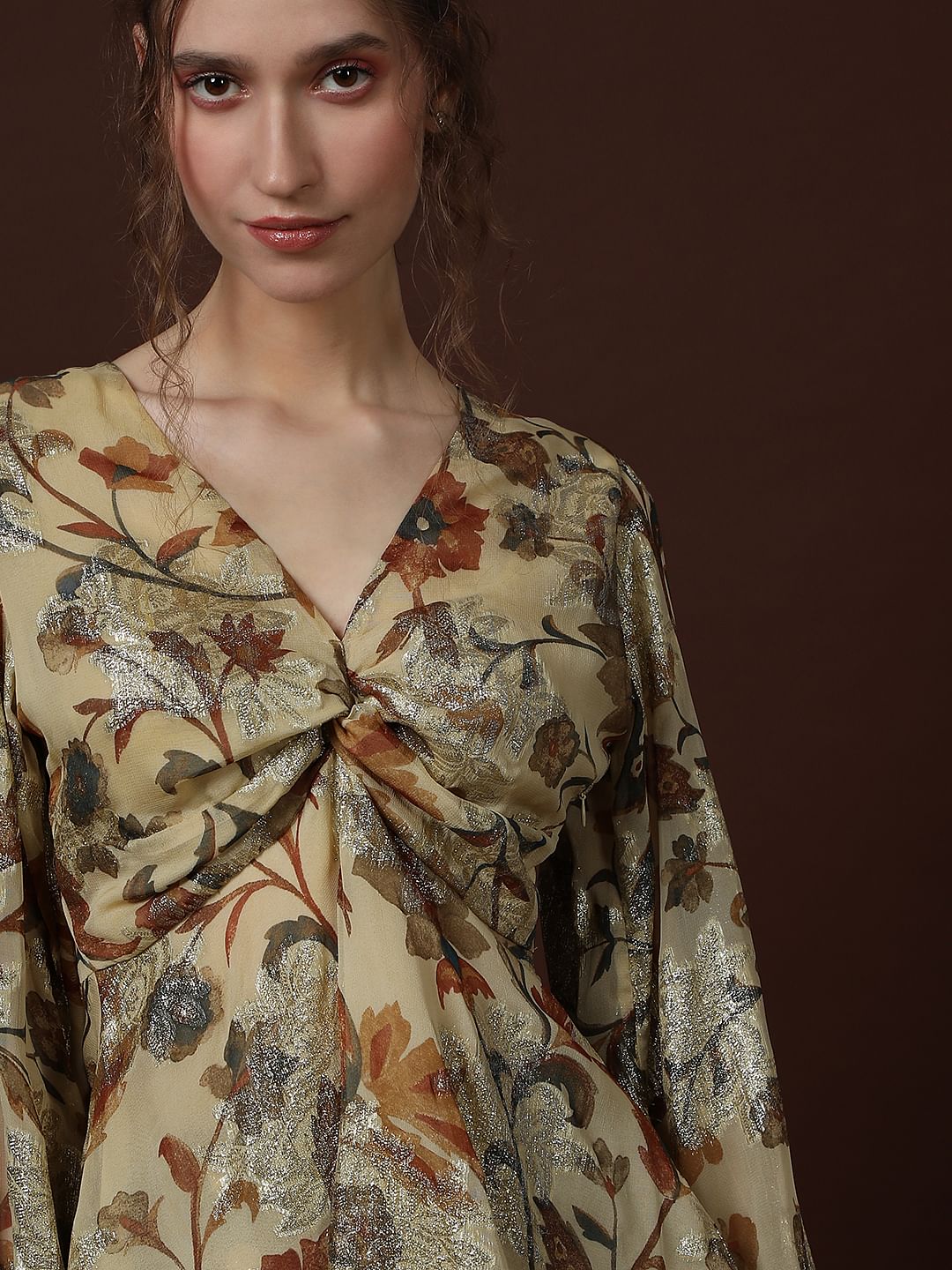 Ecru Floral Print Knot Detail Top - Image 6