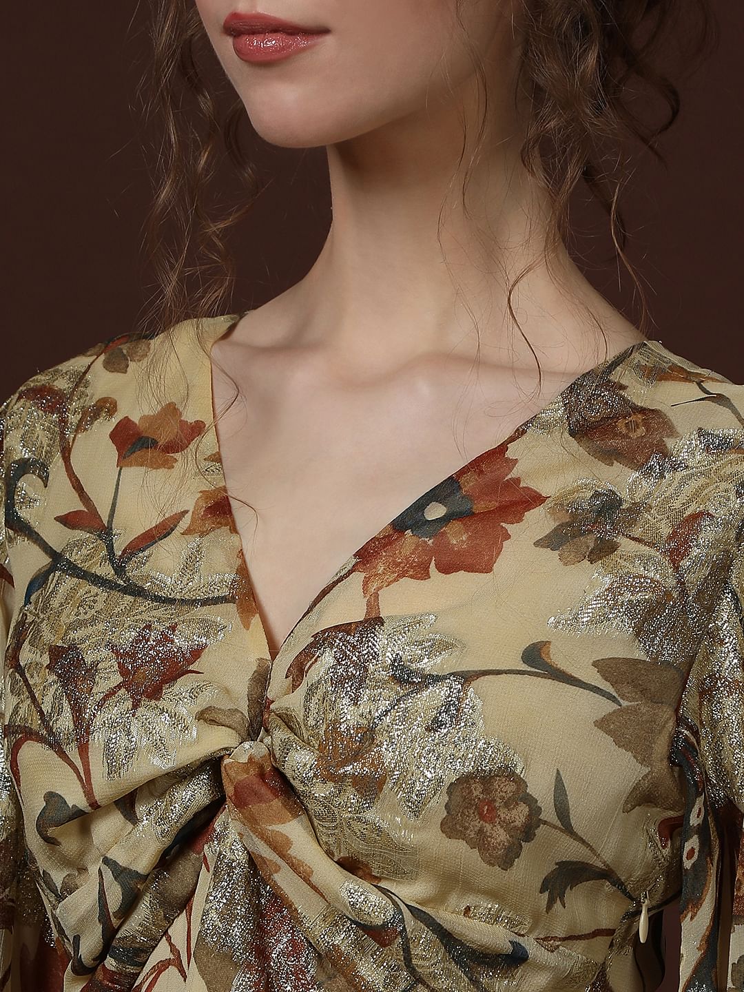 Ecru Floral Print Knot Detail Top - Image 8