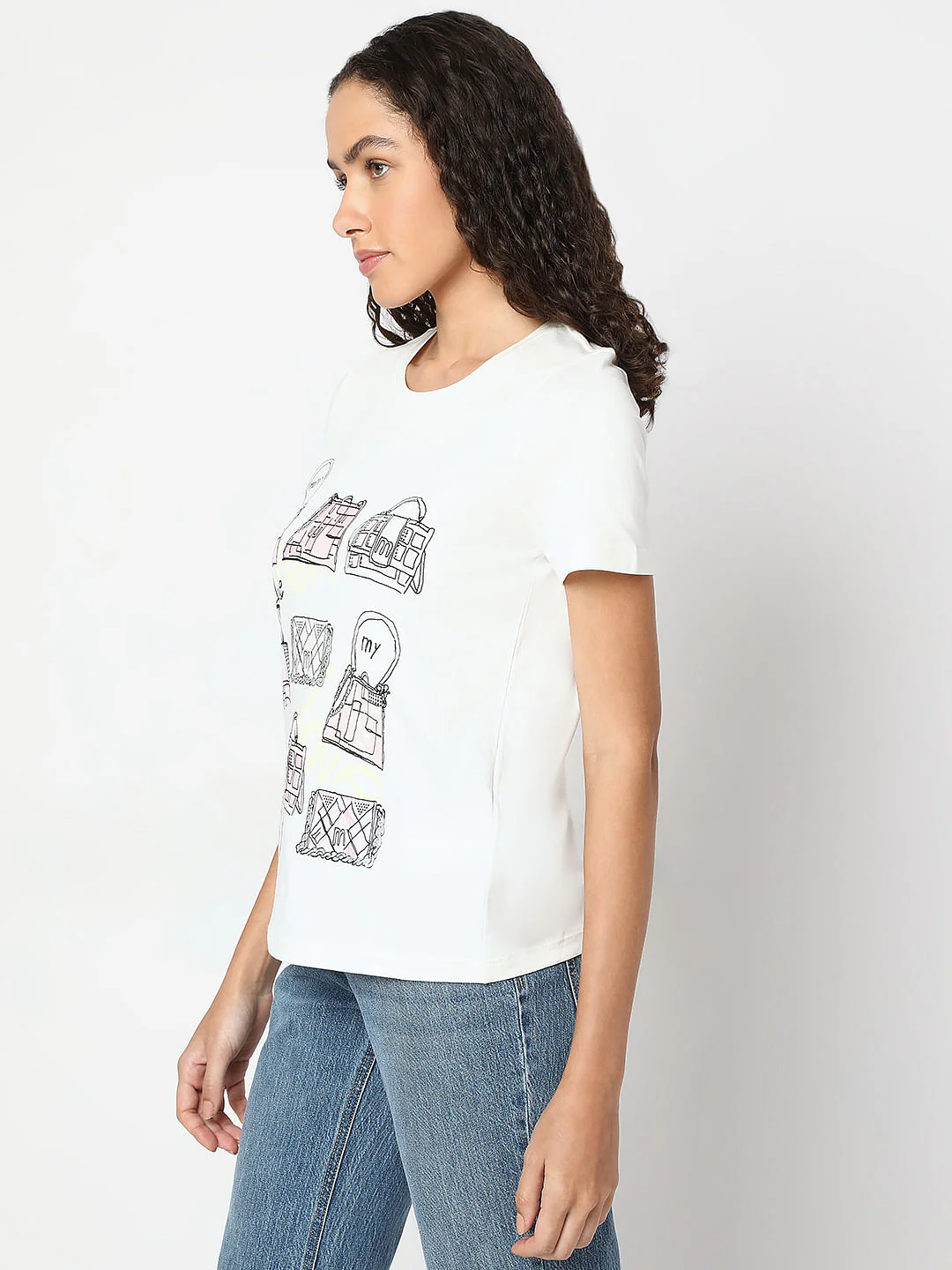 White Graphic Print Cotton T-Shirt - Image 3