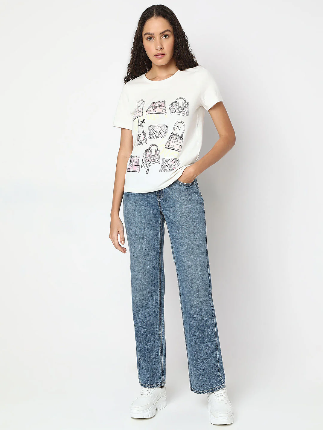 White Graphic Print Cotton T-Shirt - Image 5
