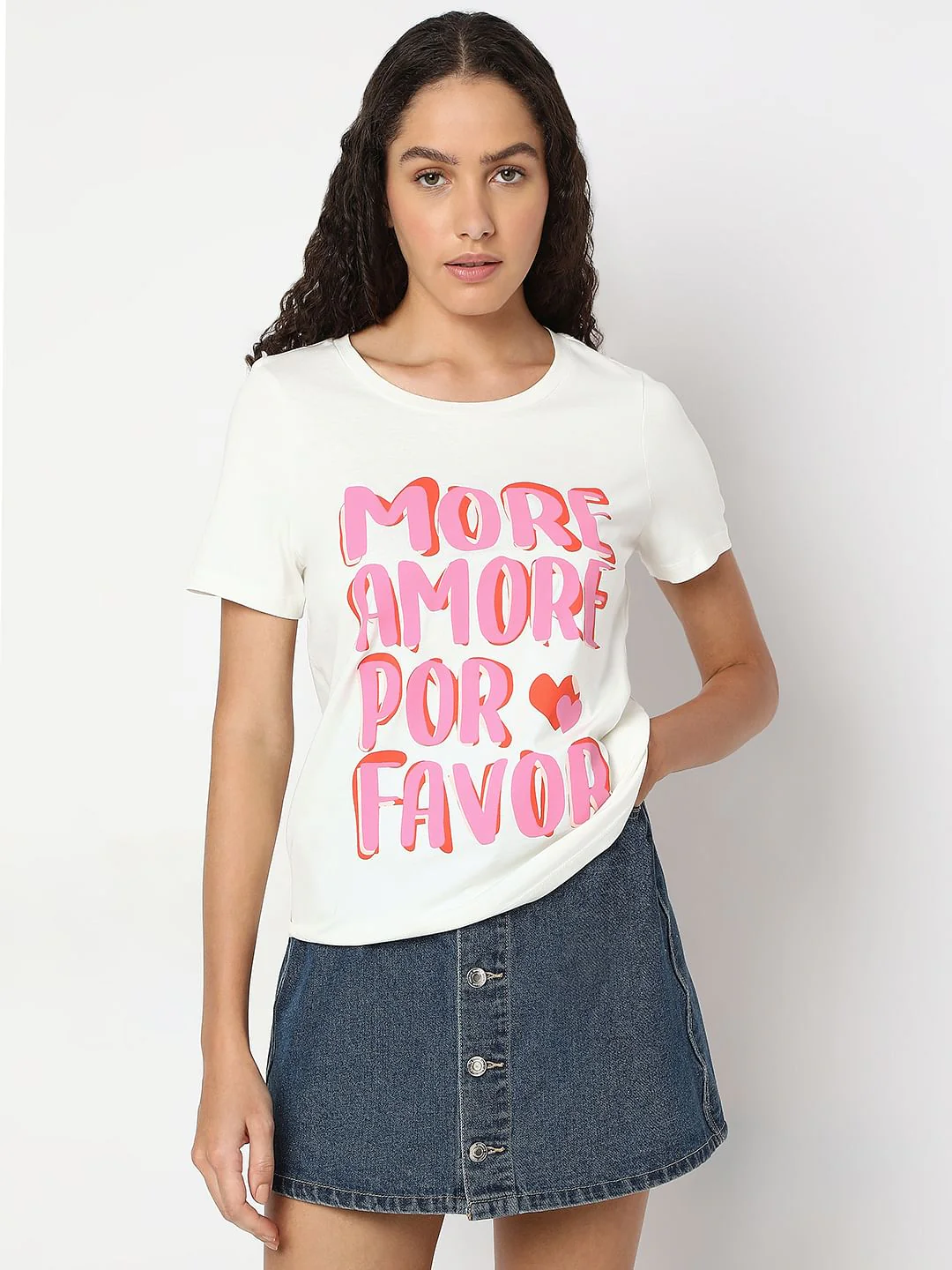 White Typographic Print Cotton T-Shirt - Image 2