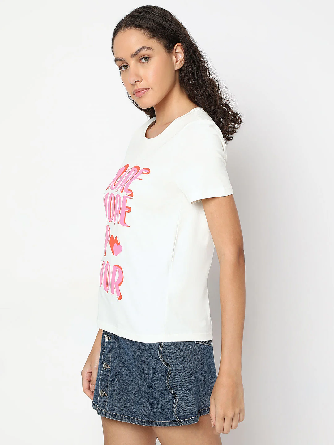White Typographic Print Cotton T-Shirt - Image 3