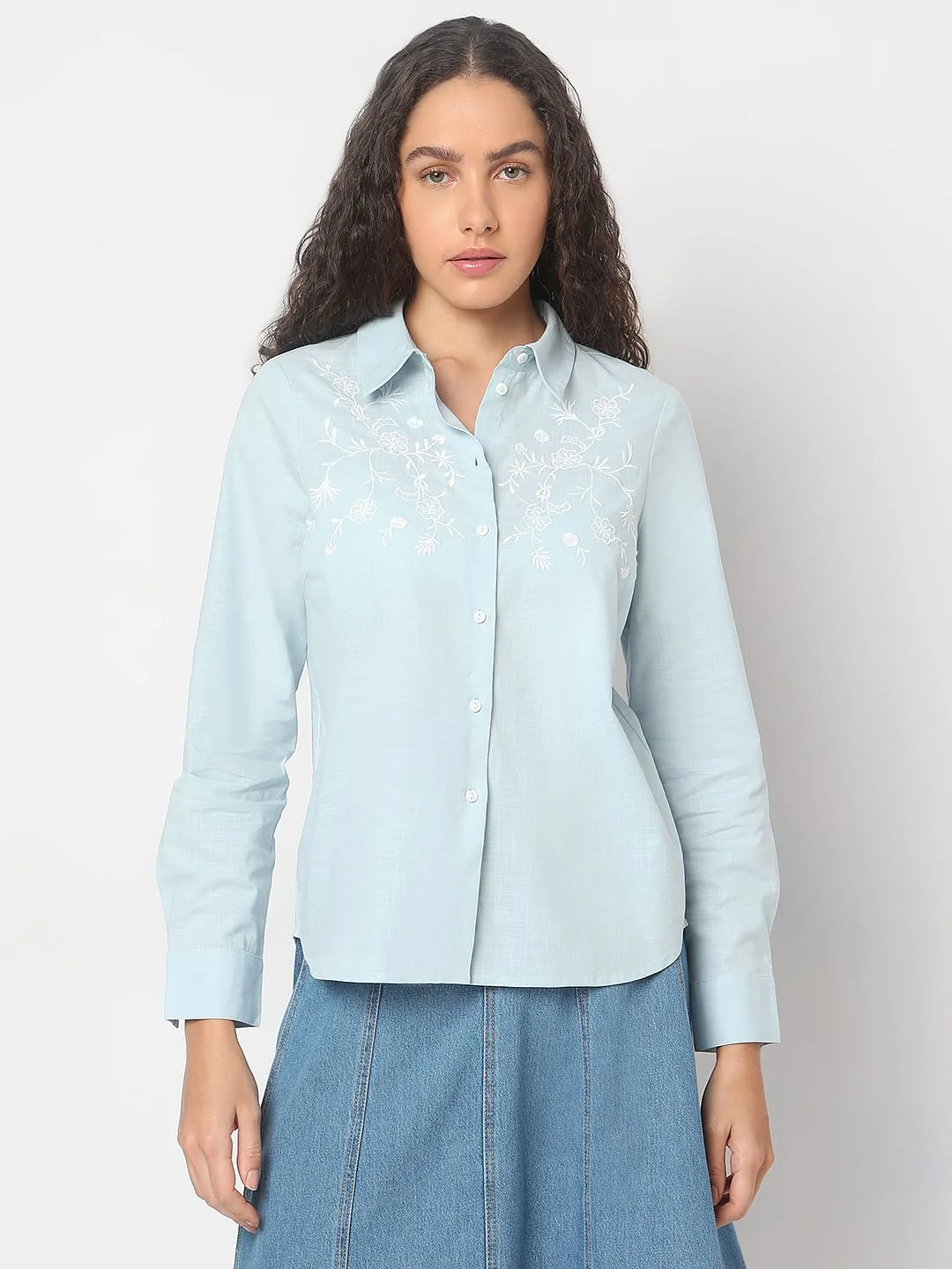 Light Blue Embroidered Cotton Shirt - Image 2